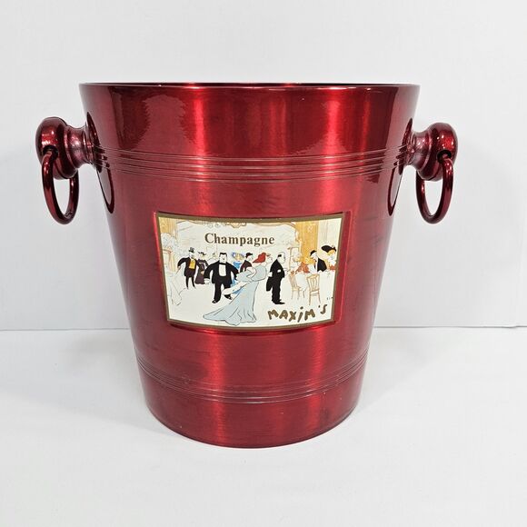 Vintage E.J. Lutter Maxim's Paris Red Enamel Aluminum Champagne Ice Bucket - Picture 1 of 10